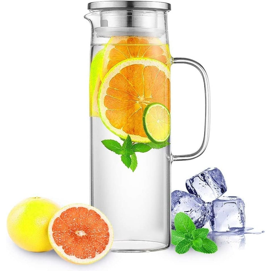 Glass Pitcher, 80oz Glass Pitcher with Lid and Spout, Large Glass Water  Pitcher for Juice, Lemonade, Hot&Cold Beverage, Iced Tea Pitcher for  Fridge