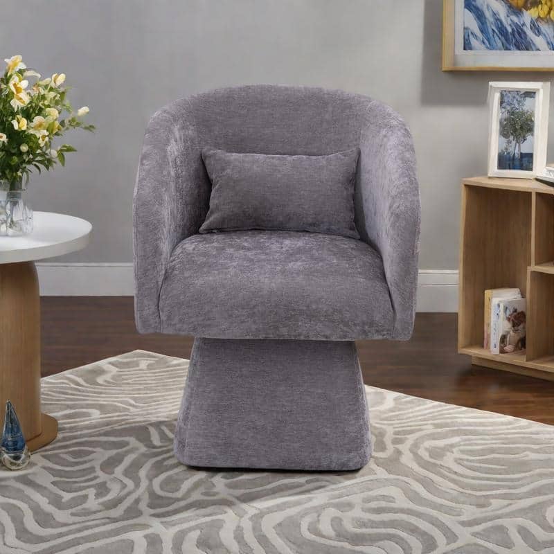 Chenille Swivel Lounge Chair with Ergonomic Design - Gray
