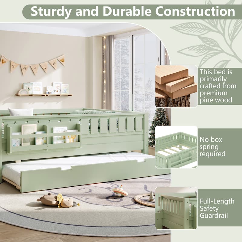 Full/Twin Loft Bed with Bookshelves, Safety Stairs & Trundle