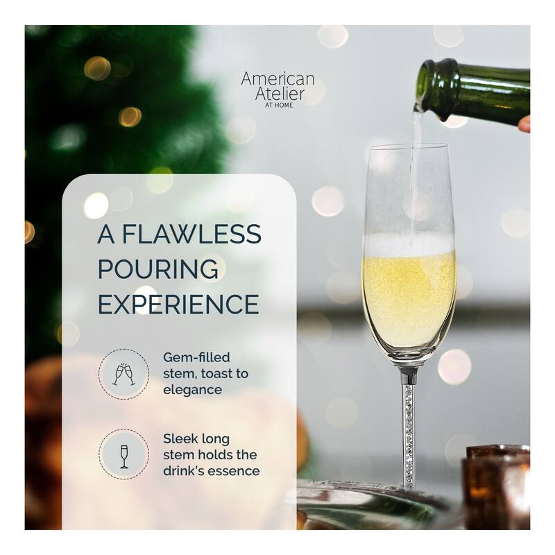American Atelier Champagne Flutes Set of 2 Gem Filled Stem - 10 oz.