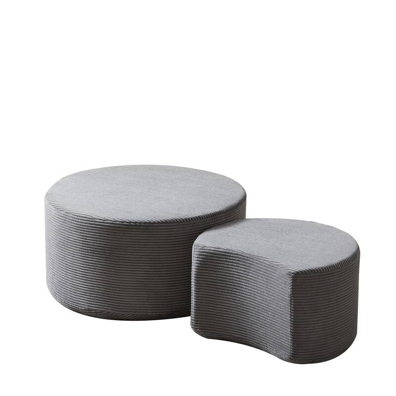 Modern Nesting Coffee Table Set of 2 – Round Upholstered Ottoman-Style Tables for Living Room, No Assembly Required‌