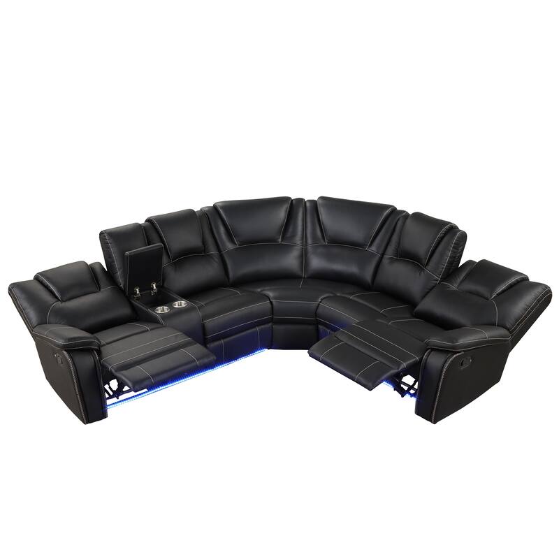 Modern Faux Leather Manual Reclining with LED Light Strip with 2 Cup Holders