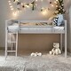 preview thumbnail 1 of 12, Artsy Twin Size Wood Low Loft Bed with Convertible Ladder, ladder can be placed on the left or right, Safety Guaranteed, Gray Grey