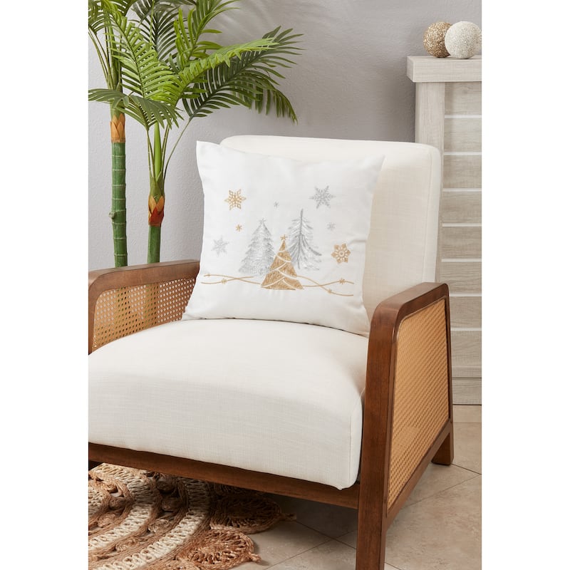 Snowy Spruce Christmas Trees and Snowflakes Throw Pillow