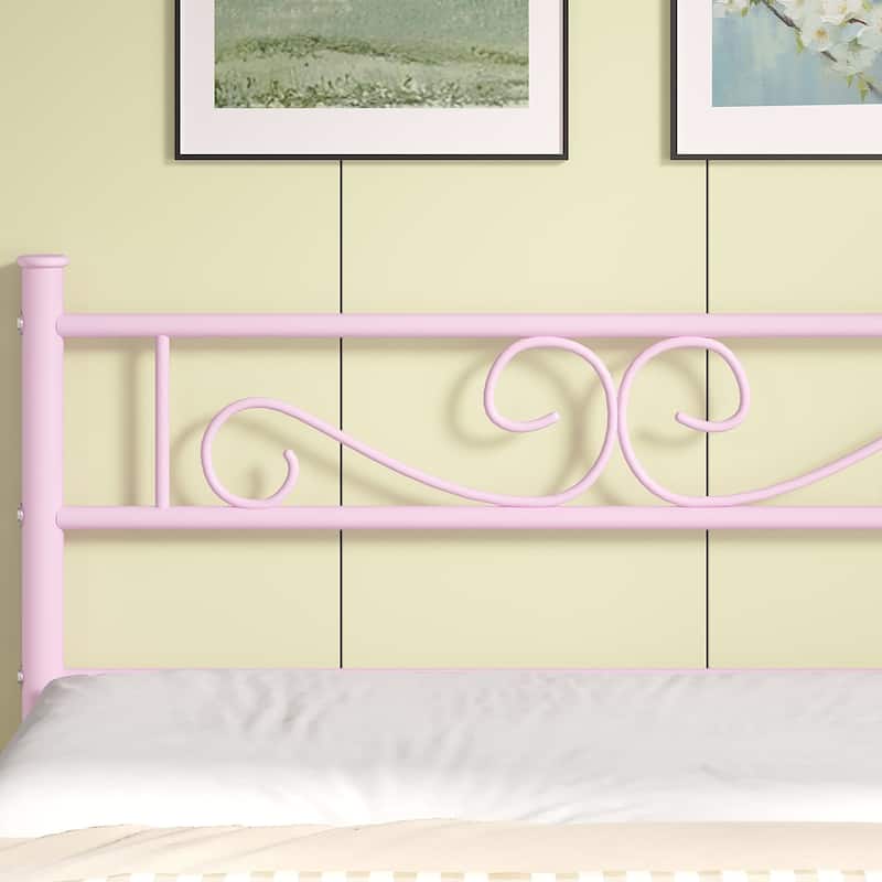 VECELO 2-Pack Twin Bed Frame for Kids Metal Bed Frame with Headboard No Box Spring Needed Twin Size Bed Under Bed Storage