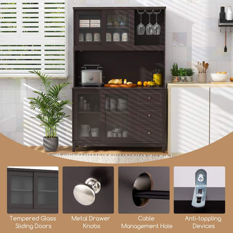 Gymax Kitchen Pantry Storage Cabinet Kitchen Hutch w/ LED lights &
