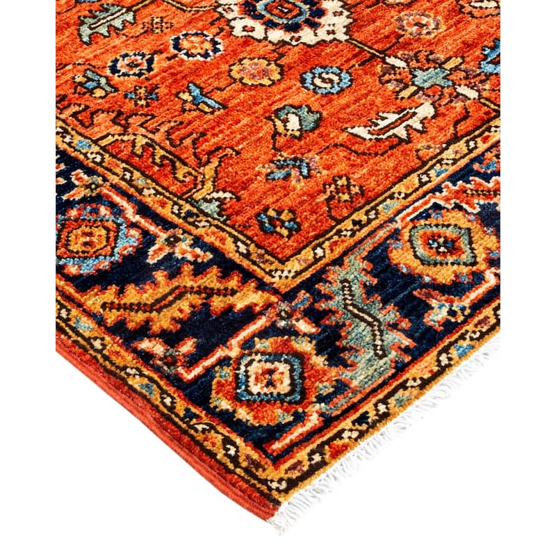 Hand Knotted Traditional Tribal Wool Orange Area Rug - 2' 9" x 12' 11"