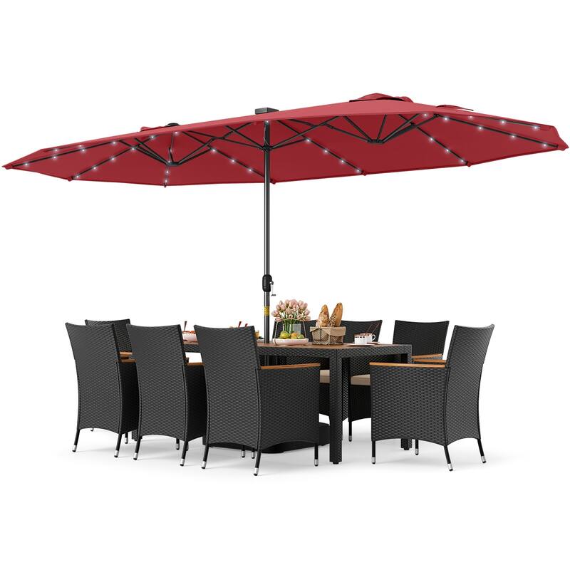 Gymax Set Of 11 Patio Dining Set w/ 15ft Double-Sided Patio Umbrella