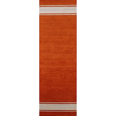 Orange Gabbeh Oriental Runner Rug Hand-Knotted Wool Carpet - 2'6"x 10'9"