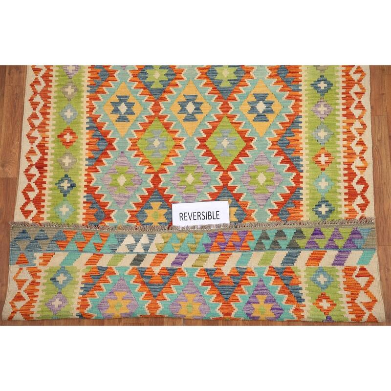 Hand Woven Oriental 100% Wool Carpet Southwestern Geometric Multi-Colored Kilim Area Rug - 6' 4'' X 5' 2''