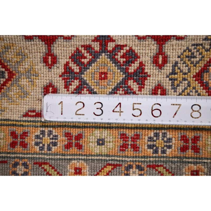 Red Geometric Kazak Area Rug Handmade Traditional Oriental Wool Carpet - 4'10" x 6'8"