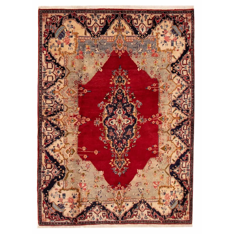 Anadol Navy, Red Rug 4'3" x 6'11" - 5'5 x 7'7 - Red - 5'5 x 7'7