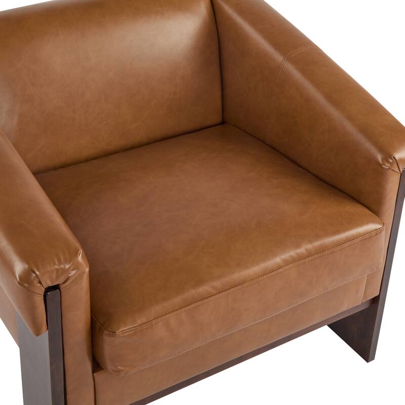 Faux Leather Armchair Modern Reading Chair with Square Armrests