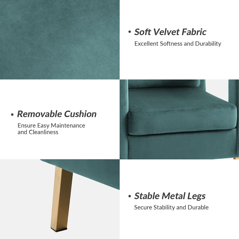 Valentina Comfy Accent Armchair with Golden Metal Legs and Removable Cushions by HULALA HOME
