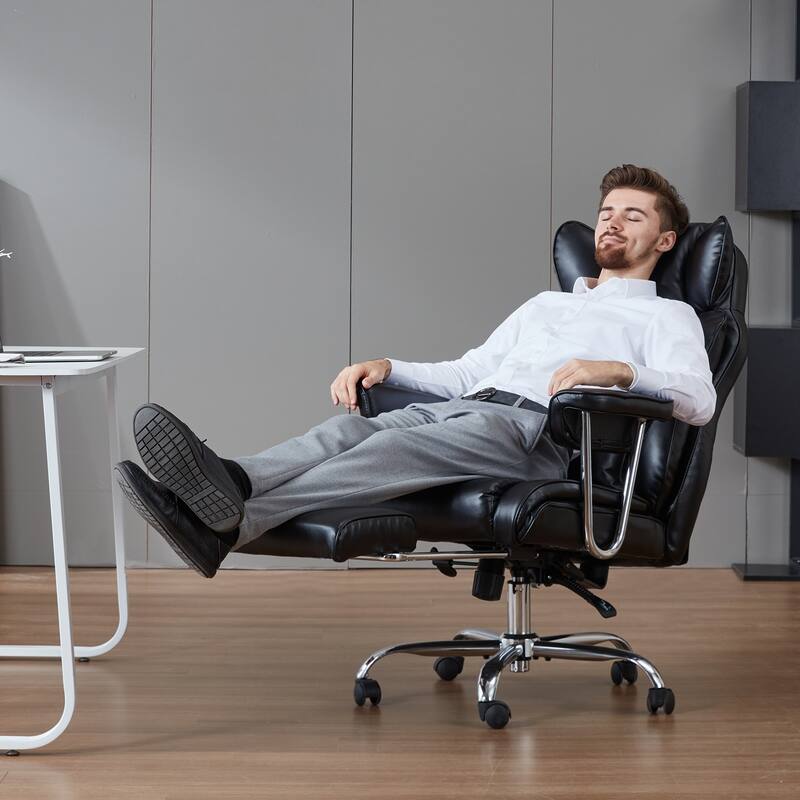 Big and Tall Leather Office Chair with Foot Rest with Adjustable Back for People up to 400 lbs