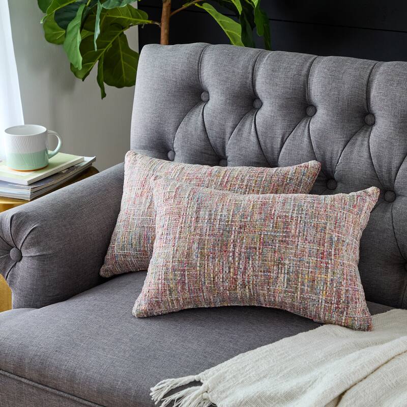 Sorra Home Indoor Knife Edge Pillow Set of 2 - 12 in H x 24 in W x 6 in D - Bright Color