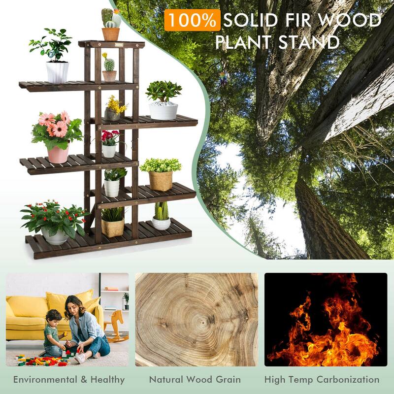 Gymax Wood Plant Stand 6 Tier Vertical Shelf Flower Display Rack - 40'' x 10'' x 48''