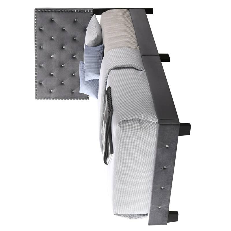 Velvet Upholstered Tufted Twin Panel Bed - 77" - Gray
