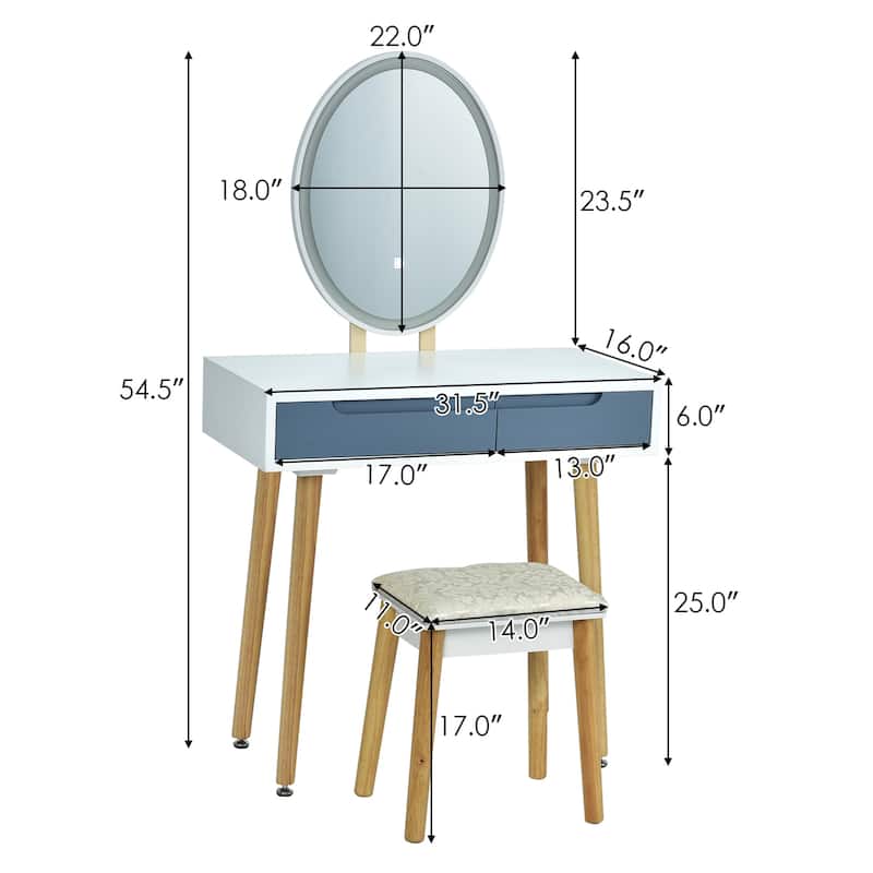 Gymax Makeup Vanity Dressing Table Set w/ Touch Screen Padded Stool