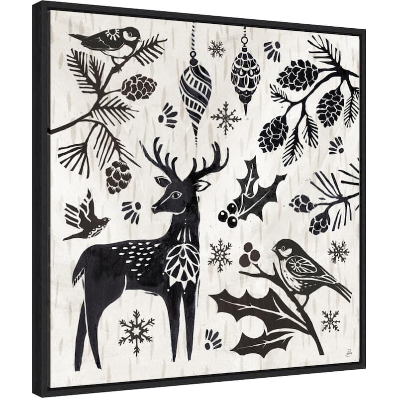 Woodcut Christmas III by Daphne Brissonnet Framed Canvas Wall Art