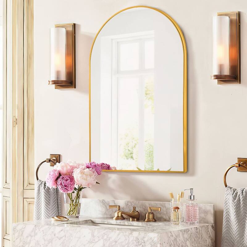 Arch Bathroom Wall Mirror Large Metal Frame Wall Mounted Mirror for Bedroom Living Room Dresser Entryway Decor