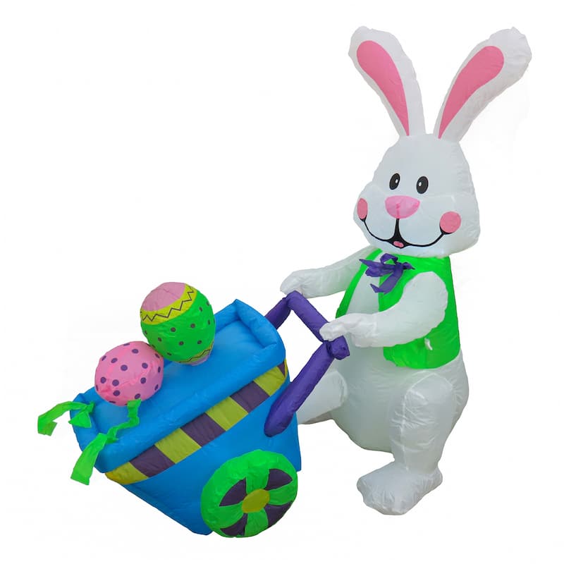 National Tree Company 48 in. Inflatable Easter Bunny with Wheelbarrow - 4 ft