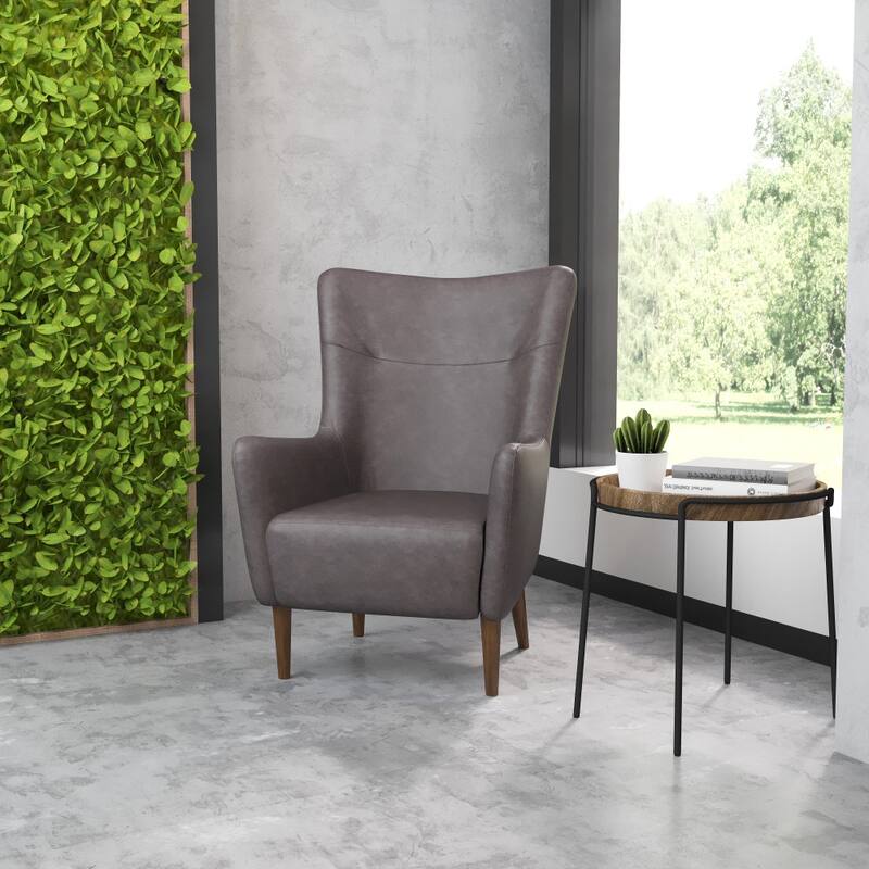 Commercial Upholstered Wingback Accent Chair with Wooden Frame and Legs - 33.25"D x 29.75"W x 41.25"H