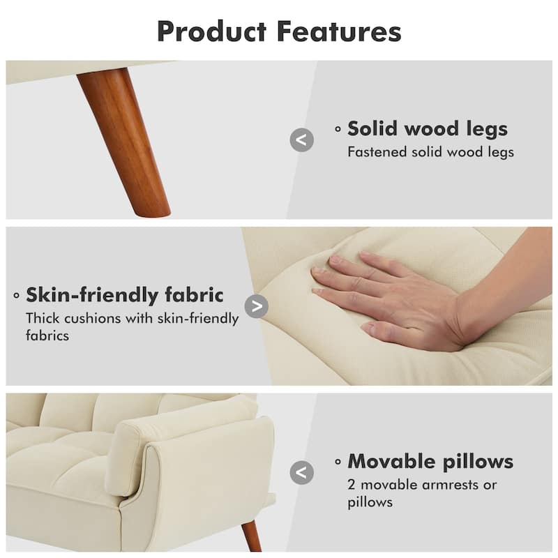 Futon Sofa Bed, Convertible Folding Futon Couch Recliner Lounge For Living Room With 2 Pillow/Armrest