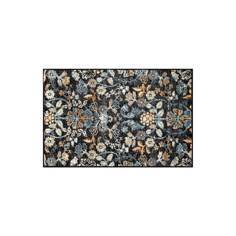 Black Multi Symmetrical Floral Stylish and Durable Area Rug