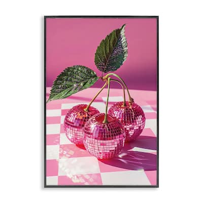 Stupell Disco Cherries on Checkered Framed Giclee Art Design By LSR Design Studio
