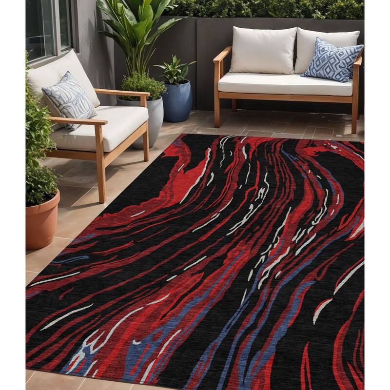 HomeRoots Abstract Transitional Rectangle Outdoor Rug - 5' X 8'