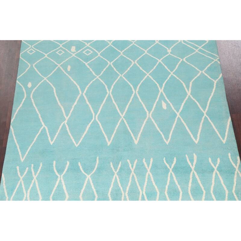 Vegetable Dye Contemporary Trellis Moroccan Wool Area Rug Hand-knotted - 6'5" x 9'7"