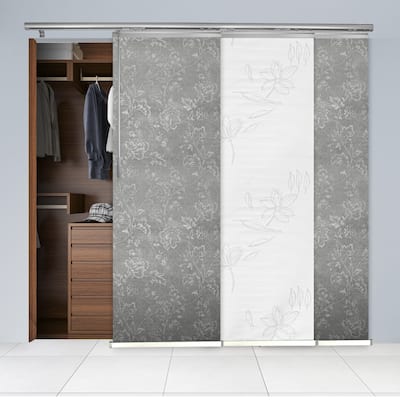 InStyleDesign 3-Panel Single Rail Panel Track Extendable 36"-66"W x 94"H, Panel width 23.5", Floret, Lilac