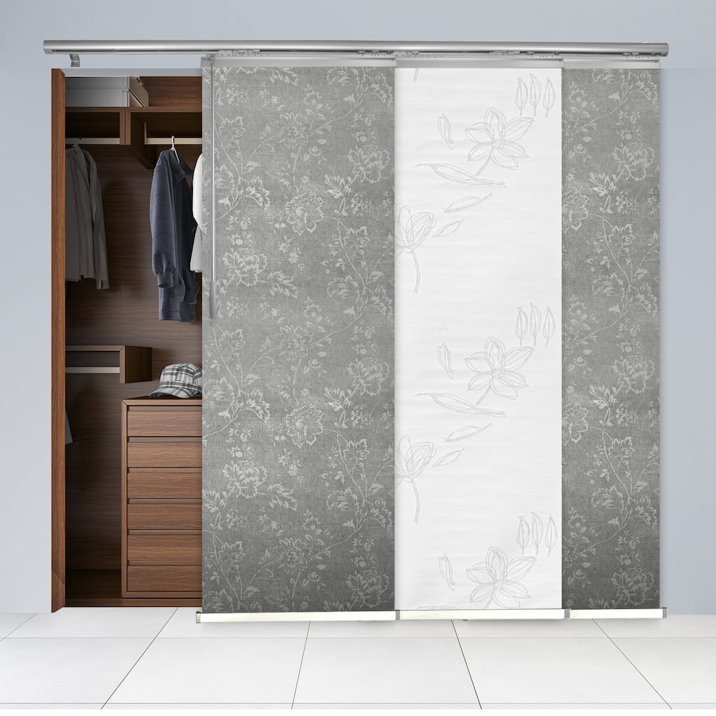 InStyleDesign 3-Panel Single Rail Panel Track Extendable 36"-66"W x 94"H, Panel width 23.5", Floret, Lilac