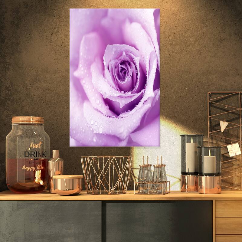 Designart "Purple Wet Rose Background" Flowers Canvas Wall Artwork Print