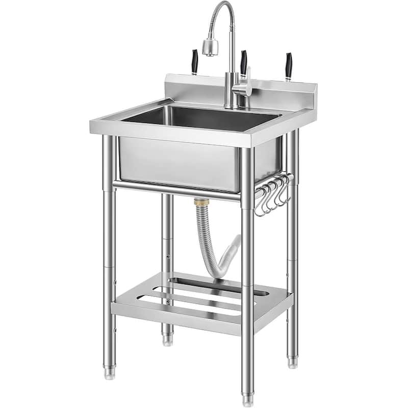 21.6x19.6x37.5inch Single Bowl Freestanding Stainless Steel Utility Sink - Silver