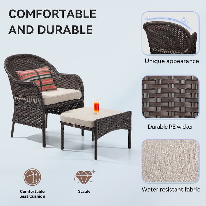 Cozywor 5-Piece Wicker Outdoor Patio Conversation Lounge Chair Set