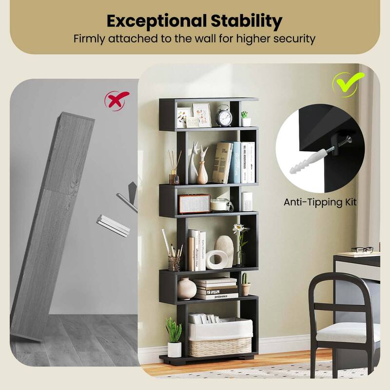 Costway 2 PCS Bookcase 6-Tier Bookshelf with Anti-Tipping Kit - See Details