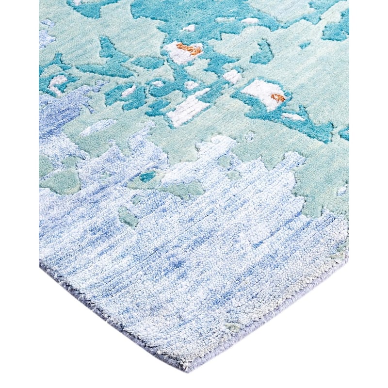Modern One-of-a-Kind Hand-Knotted Area Rug - Blue, 8' 2" x 10' 1" - 8' 2" x 10' 1"