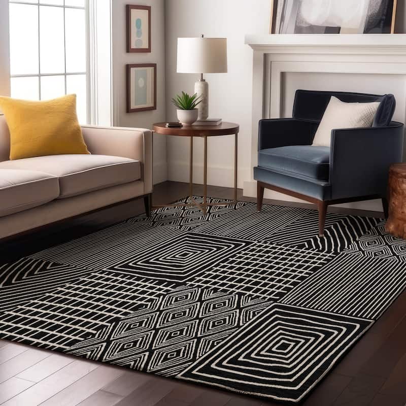 Premium Washable Super Soft Modern Geo Charm Mayfield Rug - Black - 5' x 7'6"