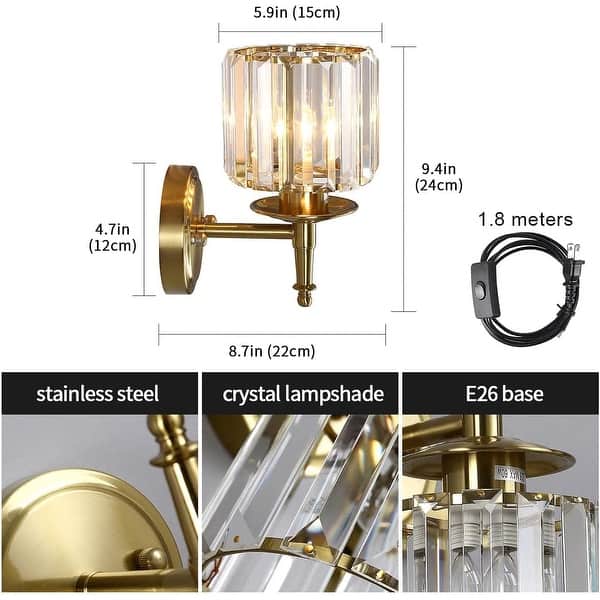 2 pack plug in wall light fixture LED crystal wall lighting bathroom ...