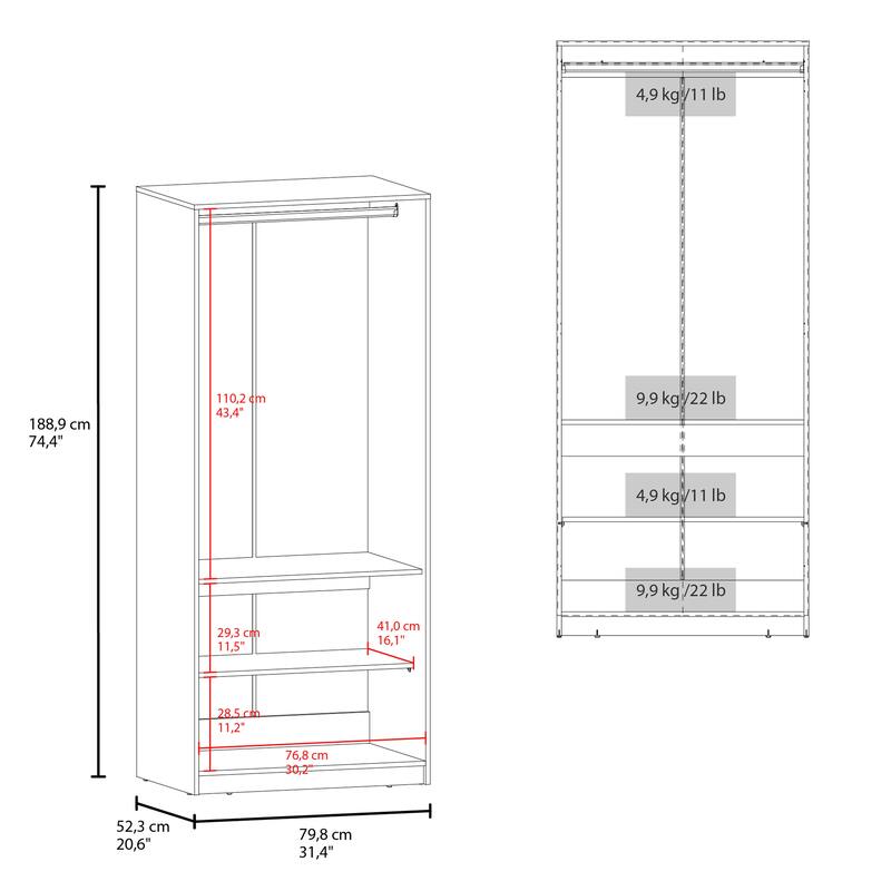 Wardrobe Berlin, Two Doors, Hanging Rod, Two Shelves, Shoe Rack, Bedroom, Wengue