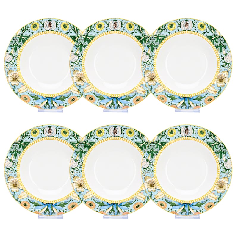 STP Goods Morris Garden Bone China Soup Deep Plate Set of 6 - 8.5"