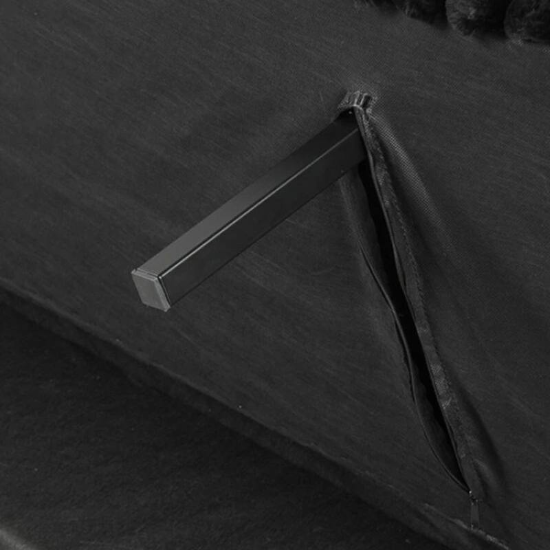 Villy Futon Sofa Bed, Chrome Metal Legs, Black Channel Tufted Fabric