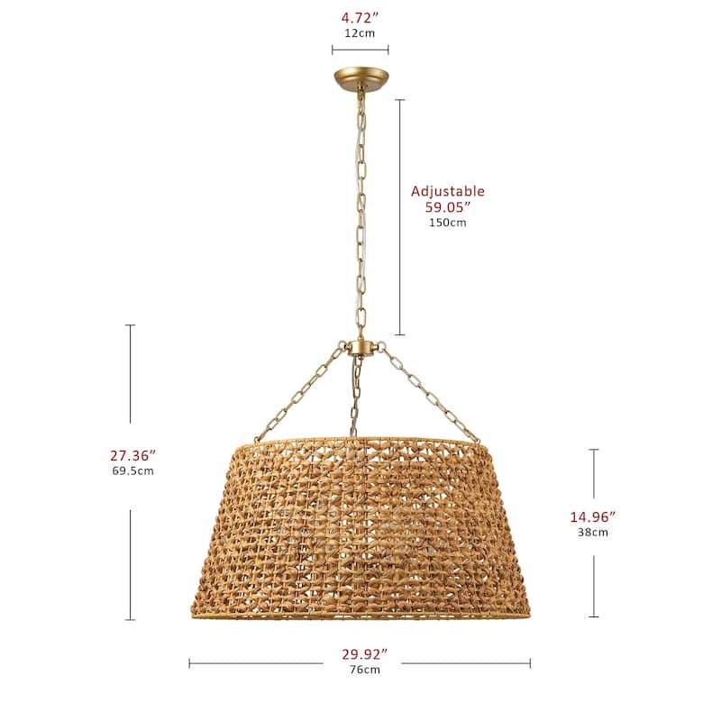 Farmhouse Painted Gold 6-Light Unique Hand Woven Oversize Pendant Lighting Fixture