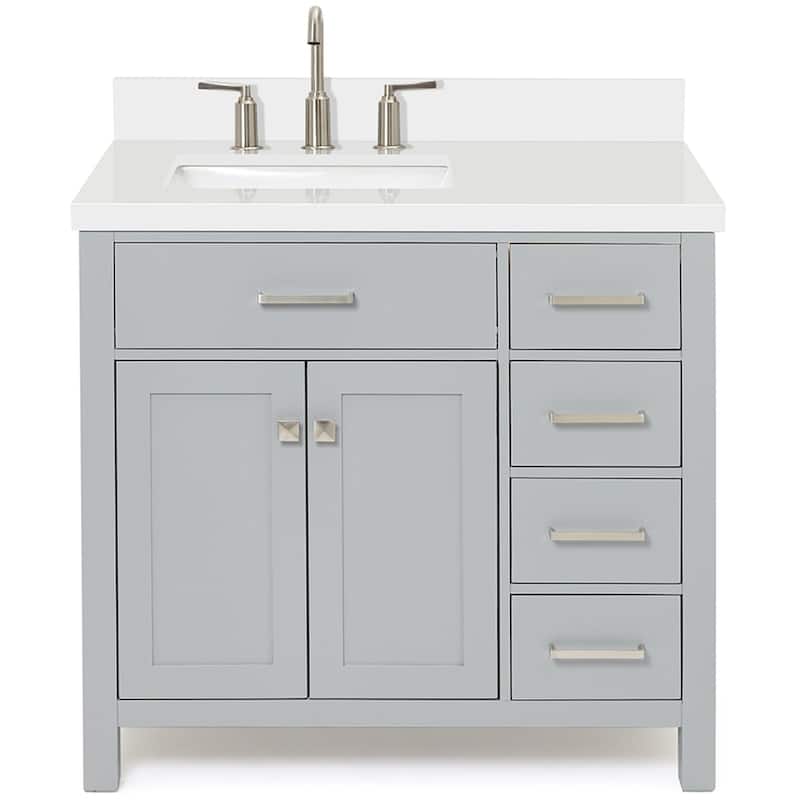 Ariel H037SLWQRVO Bristol 36" Thick Quartz Vanity Top - Grey - Ash Finish