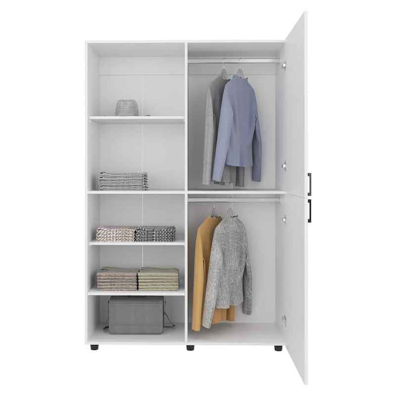 High Two Door Freestanding Armoire With Hanging Rod And Interior Shelves,Compact Bedroom Wardrobe
