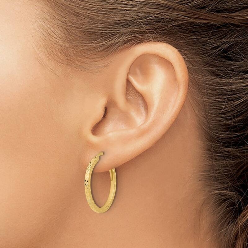 Curata 14k Yellow Gold Sparkle Cut Hoop Earrings - 25x23.85mm