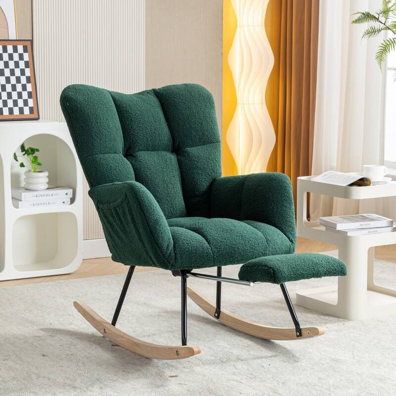 Modern Teddy Fabric Living Room Rocking Chair with Adjustable Footrest