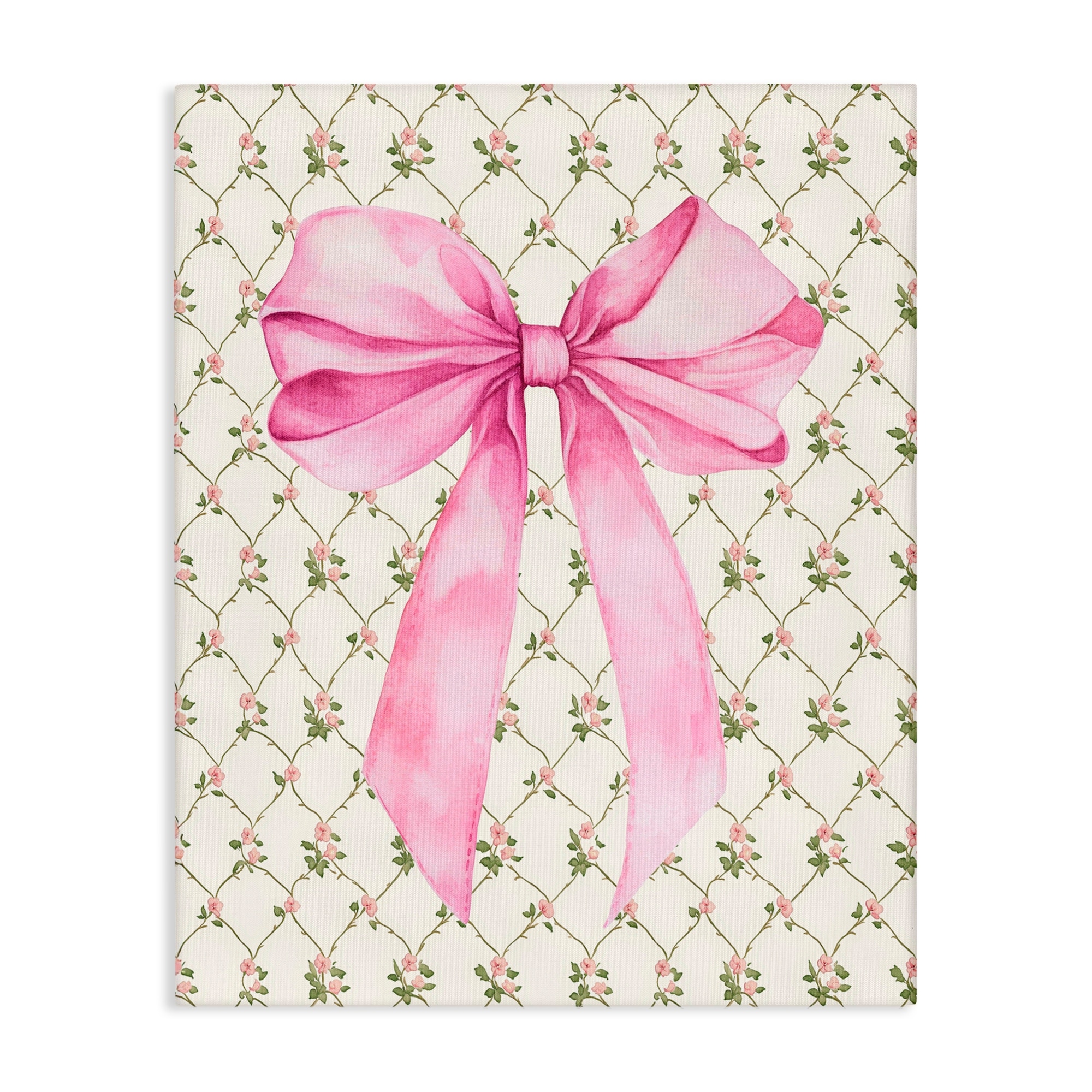 Stupell Pink Bow on Rose Quilt Pattern Canvas Wall Art Design by Petal Prints Design